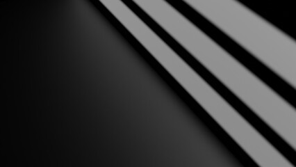 Diagonal top view of a stage to display products with black and white line pattern on the wall.