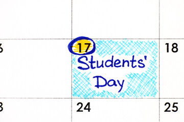 Reminder Students Day in calendar. November 17.