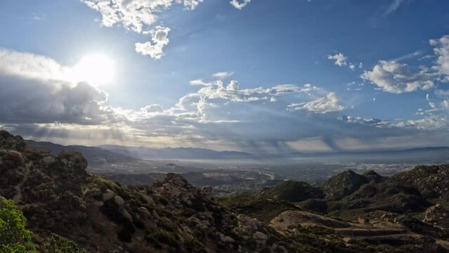 Los Angeles morning rain clouds time lapse.  Shot from Rocky Peak Park above the San Fernando Valley.
