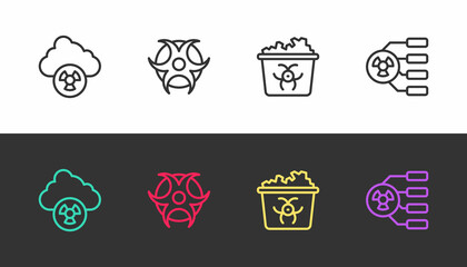 Set line Acid rain and radioactive cloud, Biohazard symbol, Infectious waste and Radioactive on black and white. Vector