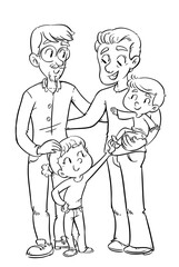 Gay family coloring drawing illustration with children