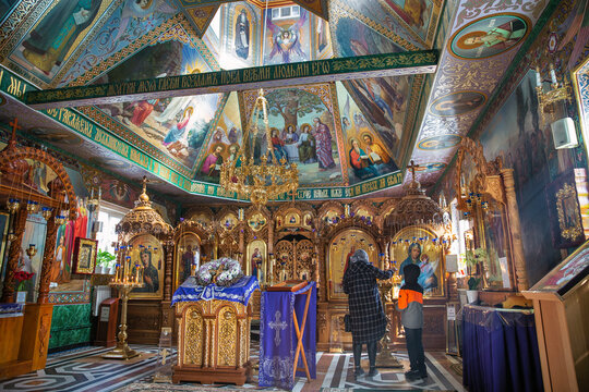 Church interior in spring of St. Ann in Onyshkivtsi, Western Ukraine.
