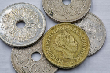 Danish krone coins closeup