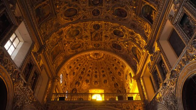 Gimbal Shot of Reach Interior in the Santo Domingo Guzman Templo Cathedral church in Oaxaca