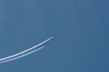 Group of fighters creating tricolore on the sky
