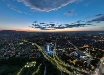 Fototapeta premium Drone Footage Of Millennium Sofia During Night