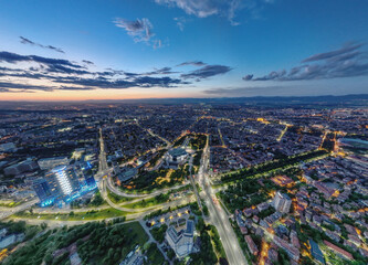 The National Palace of Culture. Congress Centre Sofia NDK. Aerial view at night - obrazy, fototapety, plakaty