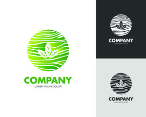 green wave and natural leaaves logo symbol