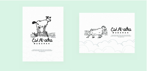 Eid al-Adha vector goat line art layout design template portrait & landscape