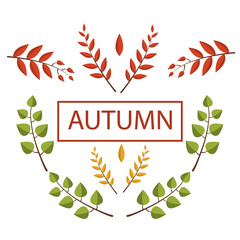 Autumn twigs with leaves of different colors in a flat style. Vector image.