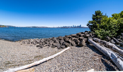Seattle and public pier viewed from across Elliott Bay