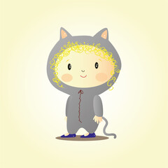 cute girl in a gray cat costume