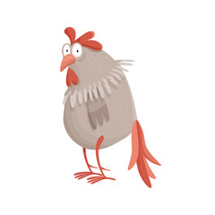 Funny illustrations of rooster and hen. Comic bird.