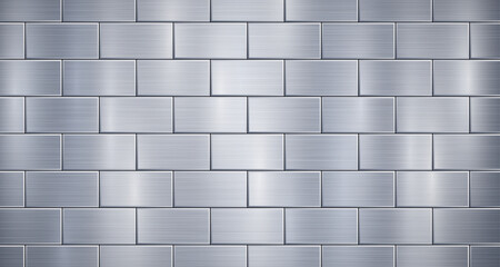 Abstract metallic background in light blue colors with highlights, consisting of voluminous convex rectangles, like bricks