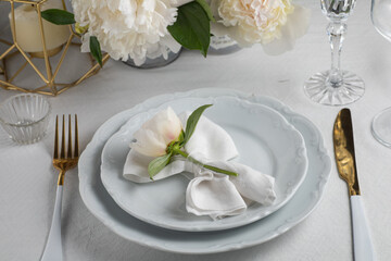 Table set for an event party or wedding reception. Banner