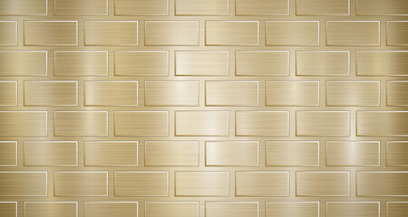 Abstract metallic background in golden colors with highlights and a texture of big voluminous convex rectangles, like bricks