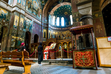 Obraz premium Interior of the Saint Panteleimon Cathedral of the New Athos monastery.