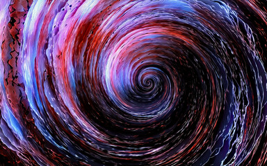 3d Illustration Colored round curves on dark abstract background. Spiral, twist, swirl.