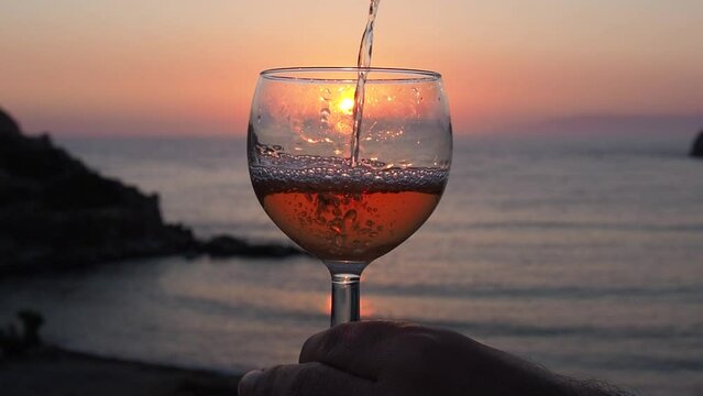 Glass of wine on greek island