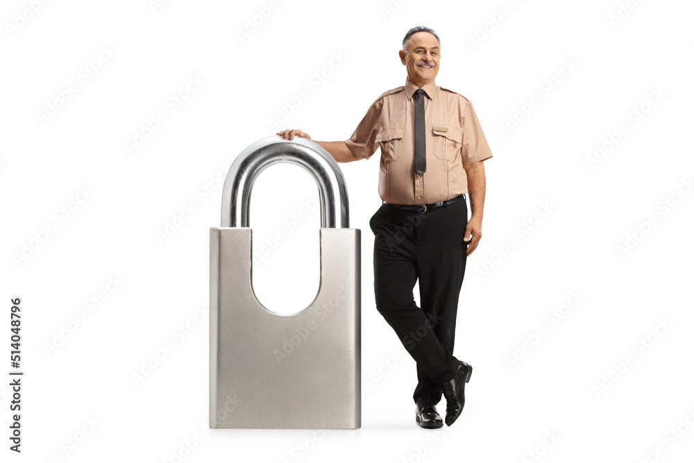 Wall mural Security officer leaning on a padlock