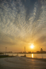 Sunset over Huangpu river in Shanghai city