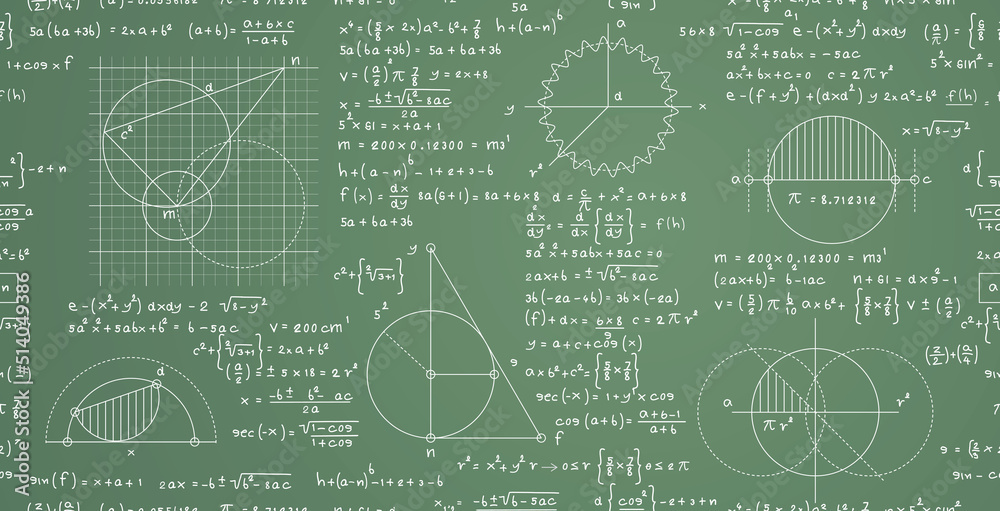 Wall mural math formula for finding a seamless diameter on a board.
