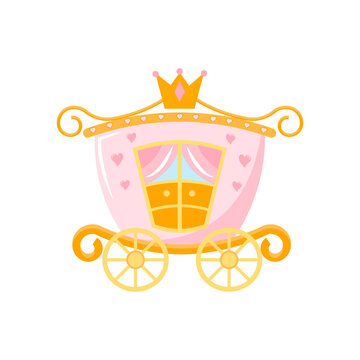 Beautiful princess carriage decorated with pink jewels Fabulous carriage vector illustration isolated on white background