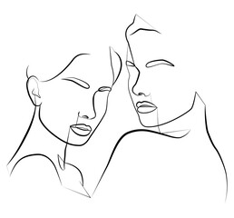 The face is one line. Boho girl. A woman's face. Portrait of minimalism.