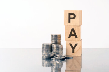 PAY word written on wood block. RTB short for real time bidding