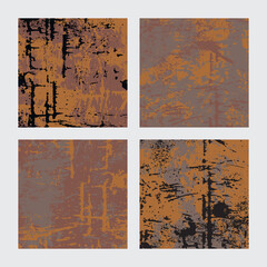 Set or rusty grunge texture square backgrounds. Abstract colored grungy patterns.