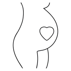 Mother care and pregnancy. Stomach with the heart. Thin line icon.