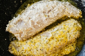 Fish battered deep fried fillet. dinner dish