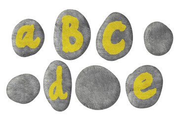 Pebbles Latin alphabet. Classic summer hand drawn letters set on white background. Part 1