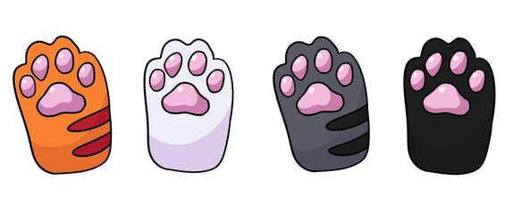 Cute stickers of cat paws. Four colours.