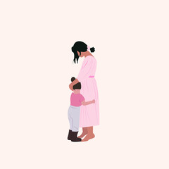 Mother and child. Mom hugs her daughter with great love and tenderness. Mother's day, holiday concept. flat isolated vector design.