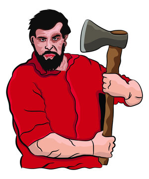 Bearded Lumberjack Mascot Hold The Axe