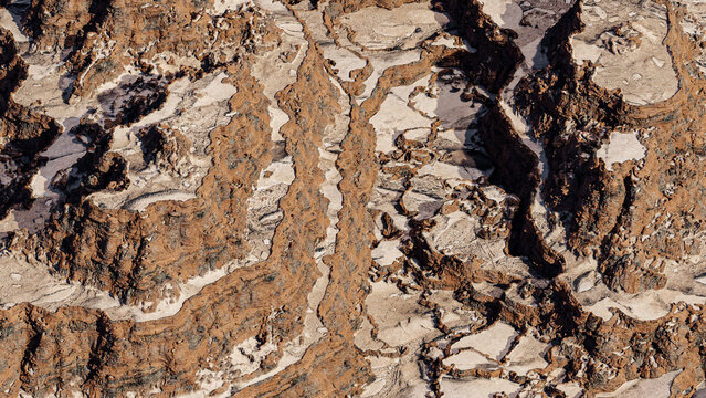 Drone View Of A Canyon. Flight Over A Canyon. 3d Rocky Moutain Landscape