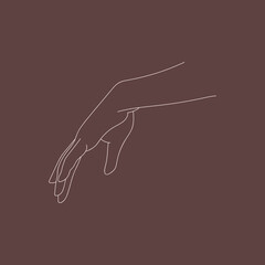 Graceful gestures by female hands, vector line art, element for design, logo.