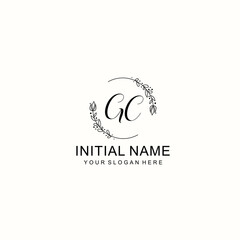 Initial letter GC handwriting with floral frame template