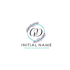 Initial letter GD handwriting with floral frame template
