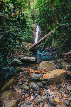 Background image of beautiful waterfall in the jungle at Pulau Tinggi, Mersing, Johor, Malaysi