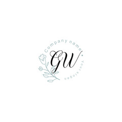 Initial letter GW handwriting with floral frame template