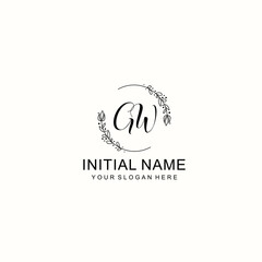 Initial letter GW handwriting with floral frame template