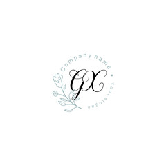 Initial letter GX handwriting with floral frame template