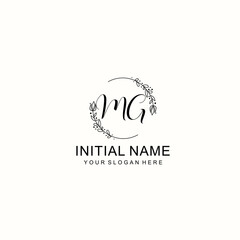 Initial letter MG handwriting with floral frame template