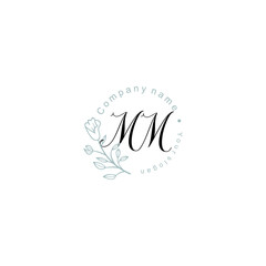 Initial letter MM handwriting with floral frame template