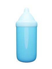 3d render baby milk bottle icon. Rendering illustration of blue newborn feed container with rubber pacifier isolated on white background. Equipment for childcare. Healthy nutrition for kid.    