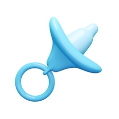 3d render rubber pacifier icon. Rendering illustration of blue baby nipple isolated on white background. Silicone soother for calming little kid. Nursing care equipment for newborn child. 