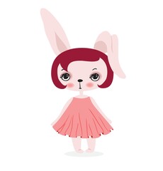 Happy Easter greeting card with cute rabbit. Vector illustration