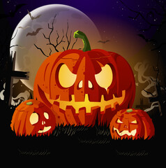 Halloween illustration. Pumpkins come together to wish you a happy Halloween